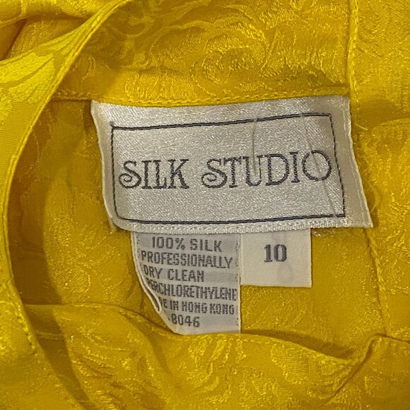 Vintage 80s Silk Studio 100% Silk Midi Dress Size 10 Floral Jacquard Pleated - Picture 6 of 6